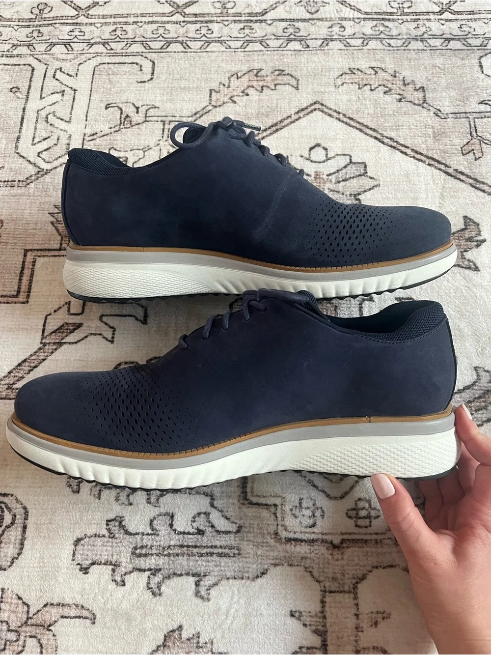 Cole Haan Men’s Navy Perforated Nubuck Leather Derby Sneakers